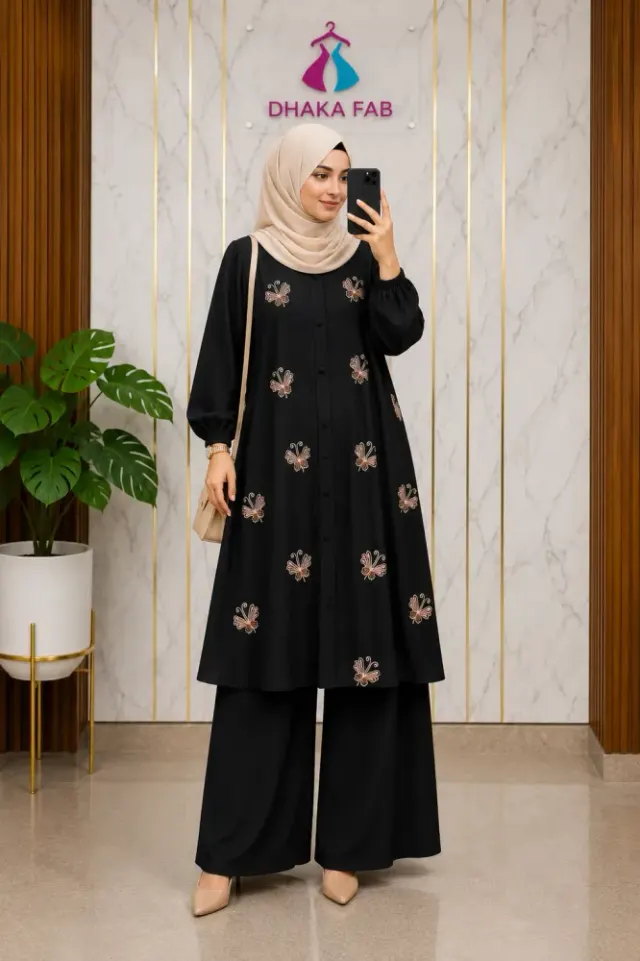 Butterfly Embroidery Co-Ord Set – Premium CEY Malaysian Cotton - Shopemart