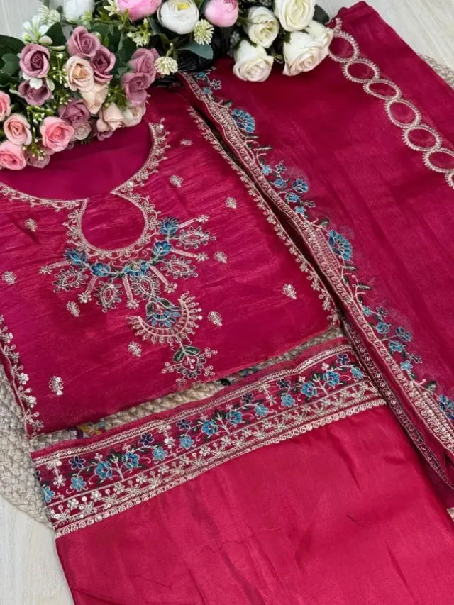 Premium Embroidered Jimmy Chu Georgette 4-Piece Set for Women - Shopemart 1