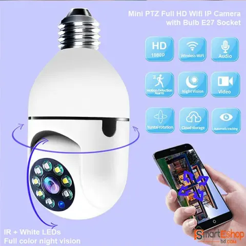 Waterproof Mini PTZ Full HD Wifi IP Camera With Bulb E27 Socket