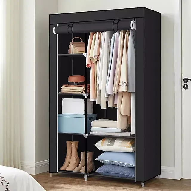Portable Cloth And Storage Wardrobe Cabinet - Black