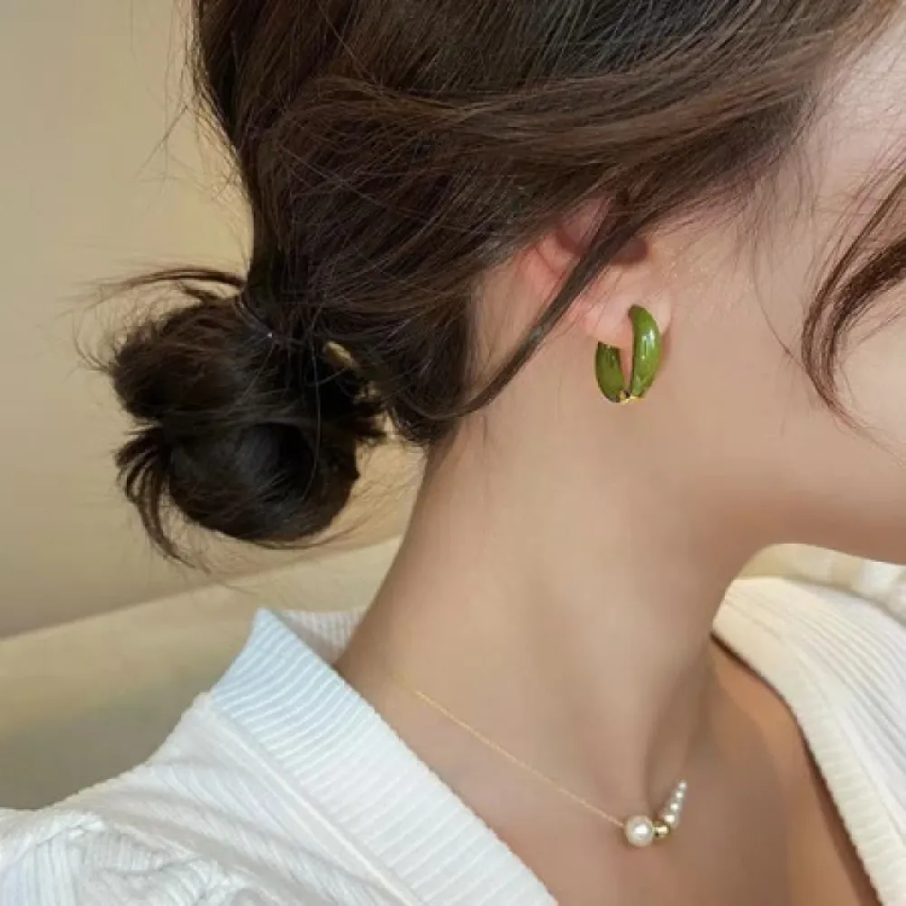 Green Enamel Hoop Earrings – Chic & Minimalist Jewelry for Women - Shopemart