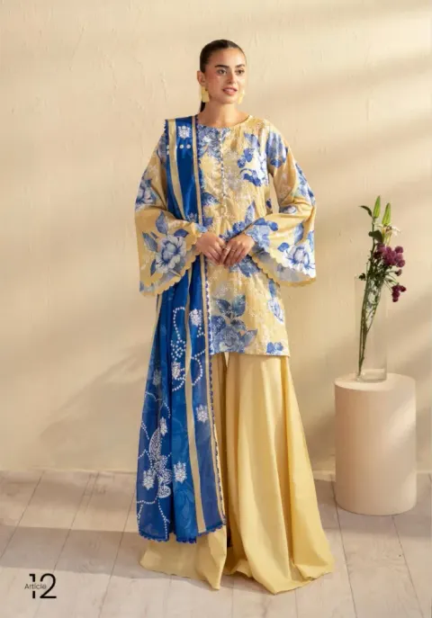 Gulljee Kroma Embroidered Digital Printed Lawn - Shopemart 1