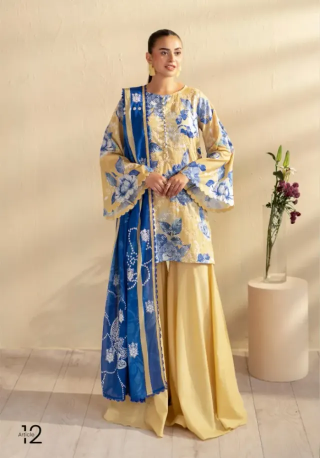 Gulljee Kroma Embroidered Digital Printed Lawn - Shopemart 1