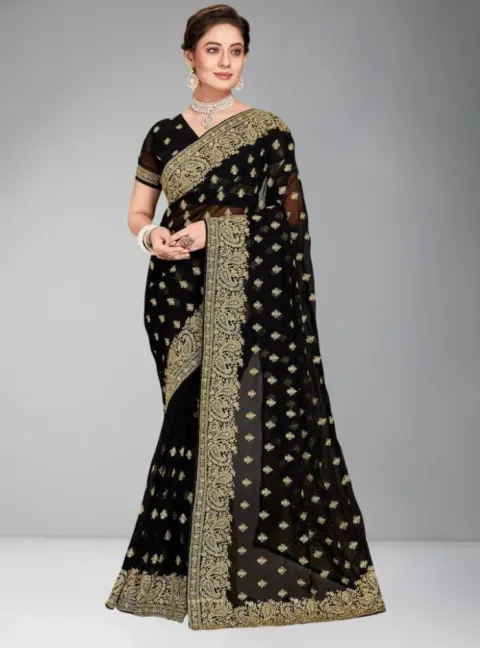 Luxury Designer Saree with Embroidery & Golden Zari Work - Shopemart 1