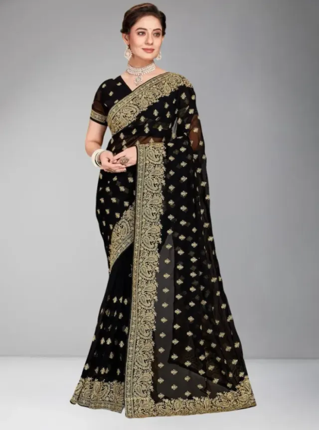 Luxury Designer Saree with Embroidery & Golden Zari Work - Shopemart 1