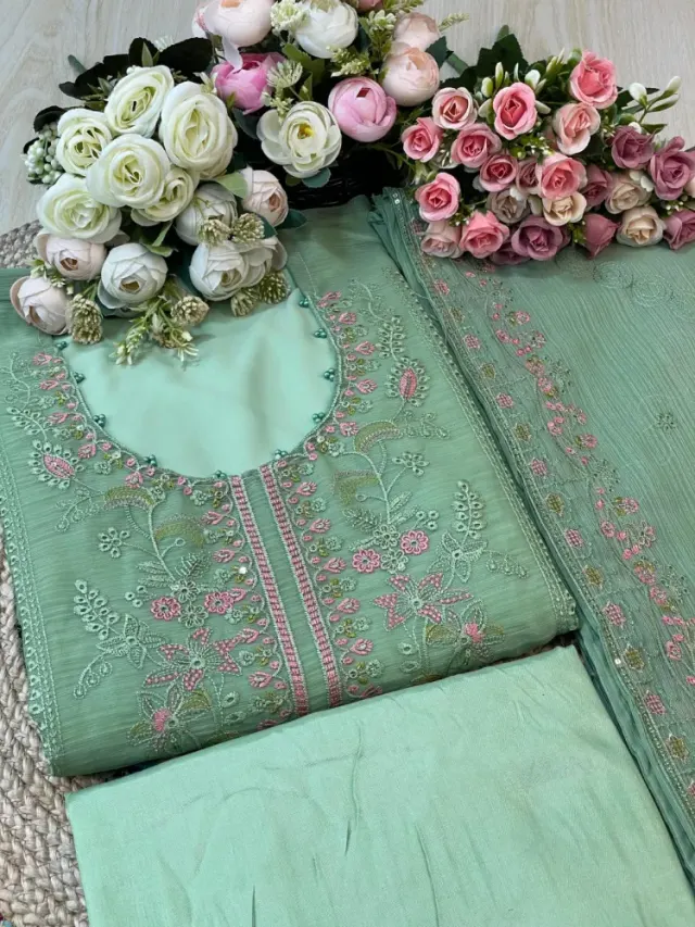 Premium Embroidered Shiffon Georgette 4-Piece For Women - Shopemart 1