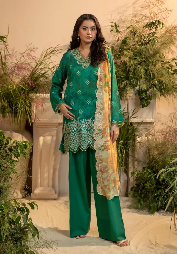 Gulljee Pakistani Organza Embroidered Digital Printed Lawn 3-Piece Suit - Shopemart 1
