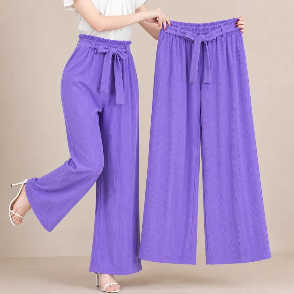 Pleated Georgette High Waist Wide Leg Palazzo Pants for Women - Shopemart 1