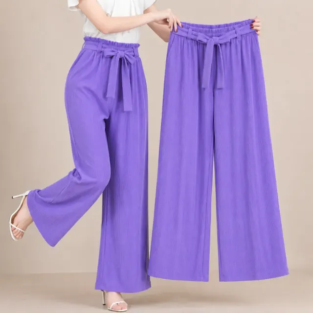 Pleated Georgette High Waist Wide Leg Palazzo Pants for Women - Shopemart 1