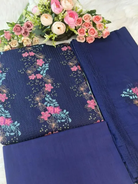 Elegant Embroidered Pure Cotton Three Piece - Shopemart 1