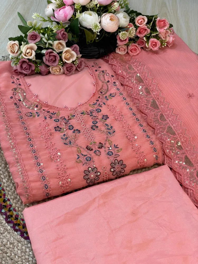 Premium Embroidered Shiffon Georgette 4-Piece For Women - Shopemart 1