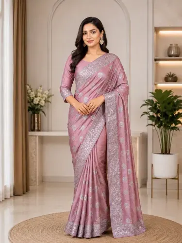 Designer Saree with Premium Jimmy Choo Fabric & Heavy Embroidery - Shopemart
