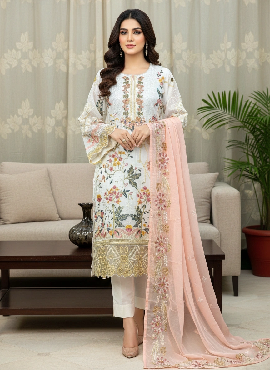Embroidered Soft Georgette 4-Piece For Women