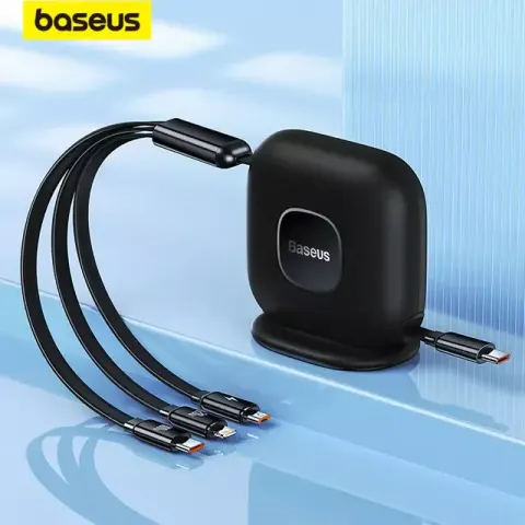 Baseus Traction Series Retractable 3-in-1 Fast Charging Cable Desktop Organizer Type-C to M+L+C 100W — Baseus