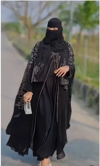 Premium Abaya Borka with DMC Stone Work & Butterfly Design (Dubai Cherry Fabric) - Shopemart 1