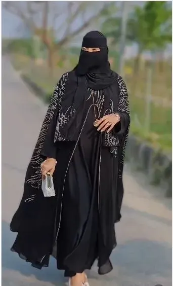Premium Abaya Borka with DMC Stone Work & Butterfly Design (Dubai Cherry Fabric) - Shopemart 1