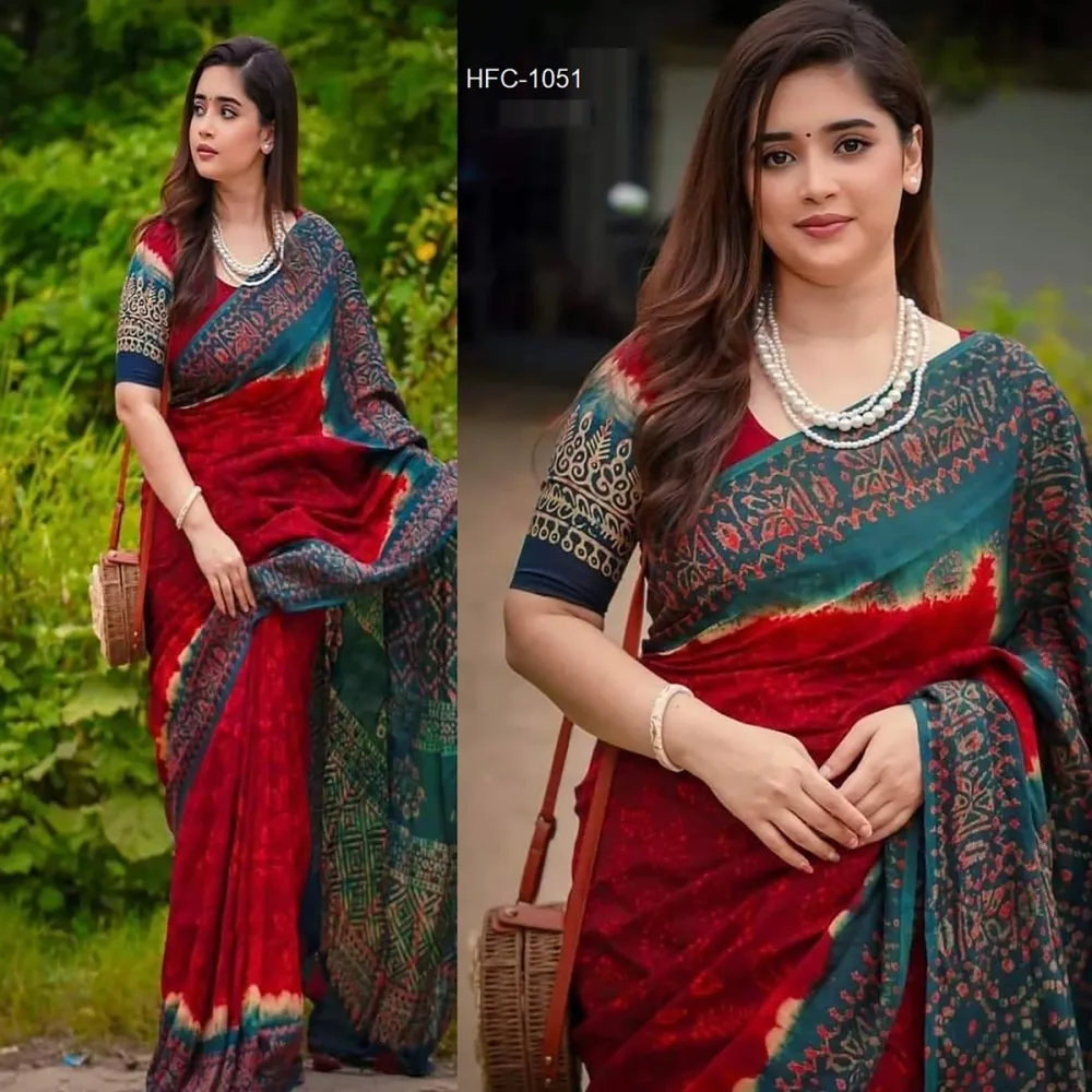 Red & Teal Saree