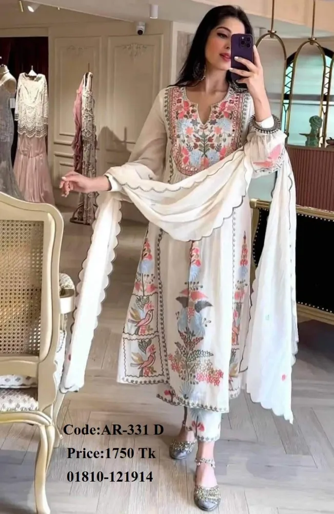 White Embroidered Georgette Semi-Stitched Salwar Suit