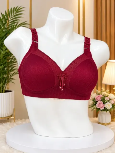Maroon Front Closure Full Coverage Wide Strap Comfort Bra