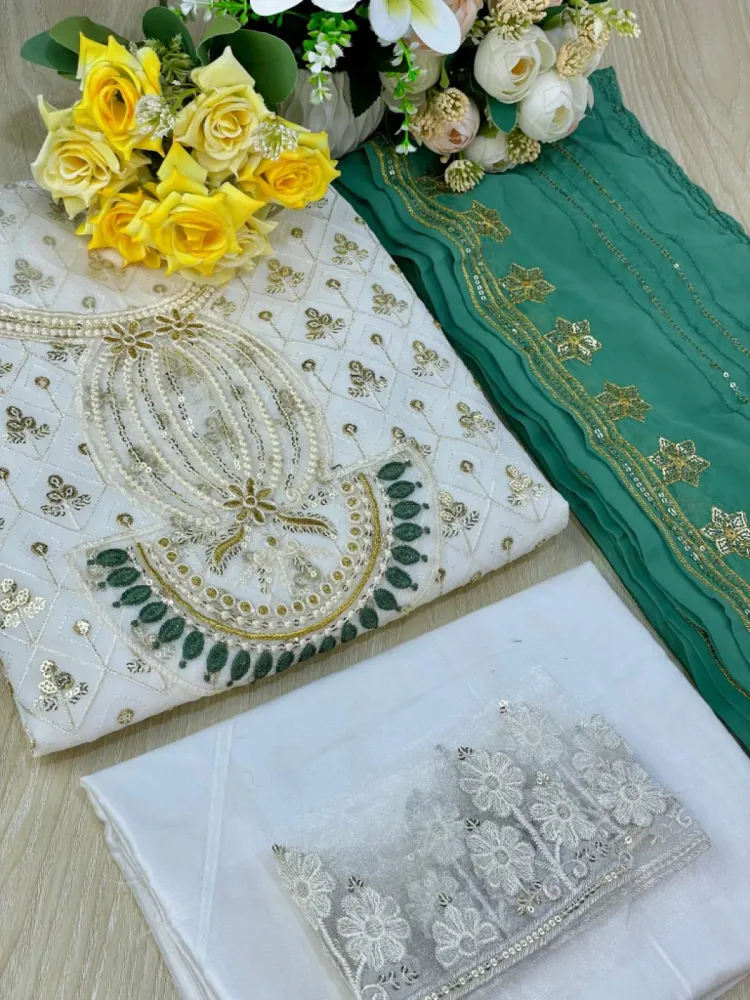 Turquoise Georgette Semi Stitched Salwar Suit - Shopemart 1