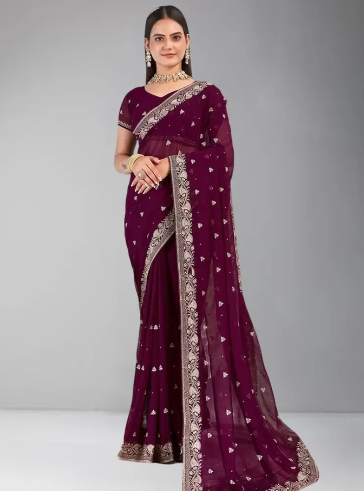 Luxury Designer Saree with Embroidery & Golden Zari Work - Shopemart 1