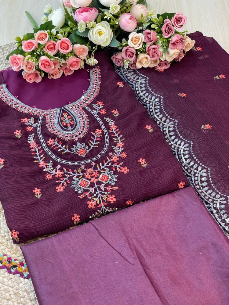 Premium Embroidered Shiffon Georgette 4-Piece For Women - Shopemart 1