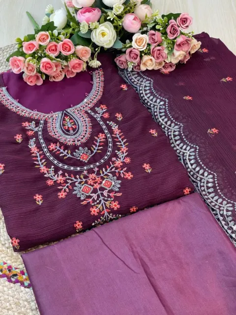 Premium Embroidered Shiffon Georgette 4-Piece For Women - Shopemart 1