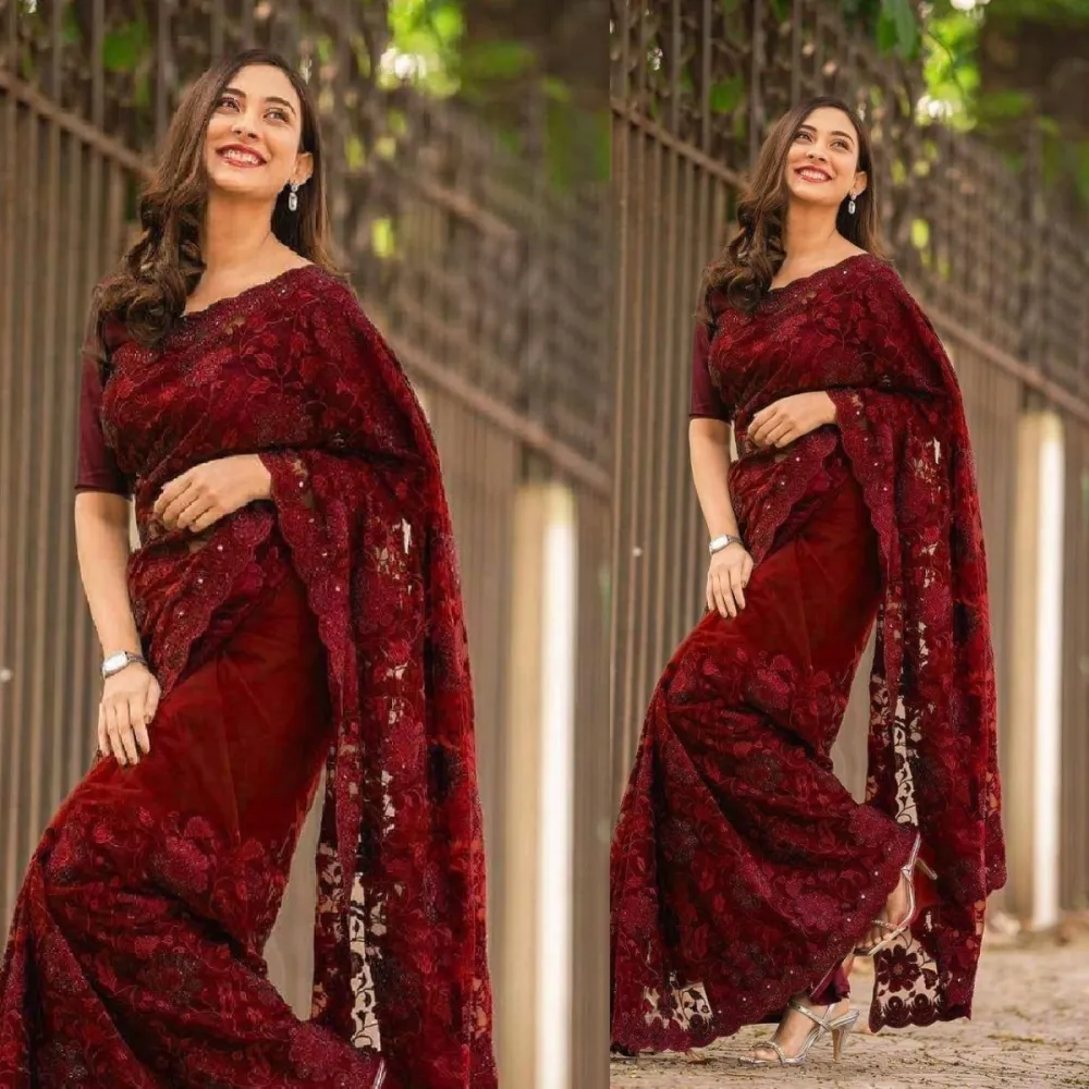 Georgette Embroidered Saree for Women S-3091 MR