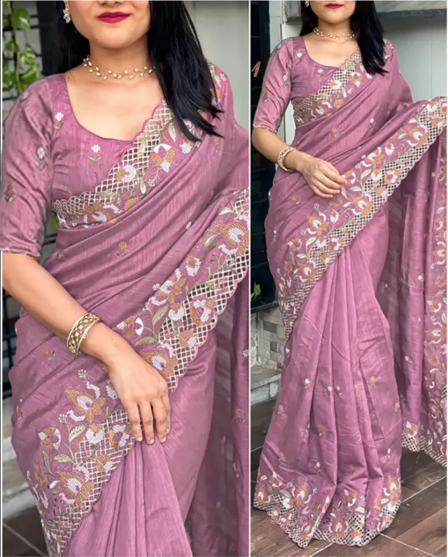 Luxury Designer Georgette Saree with Embroidery & Golden Zari Work - Shopemart
