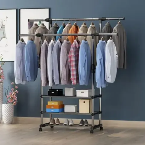 Premium Double Rail Stainless Steel Cloth Stand