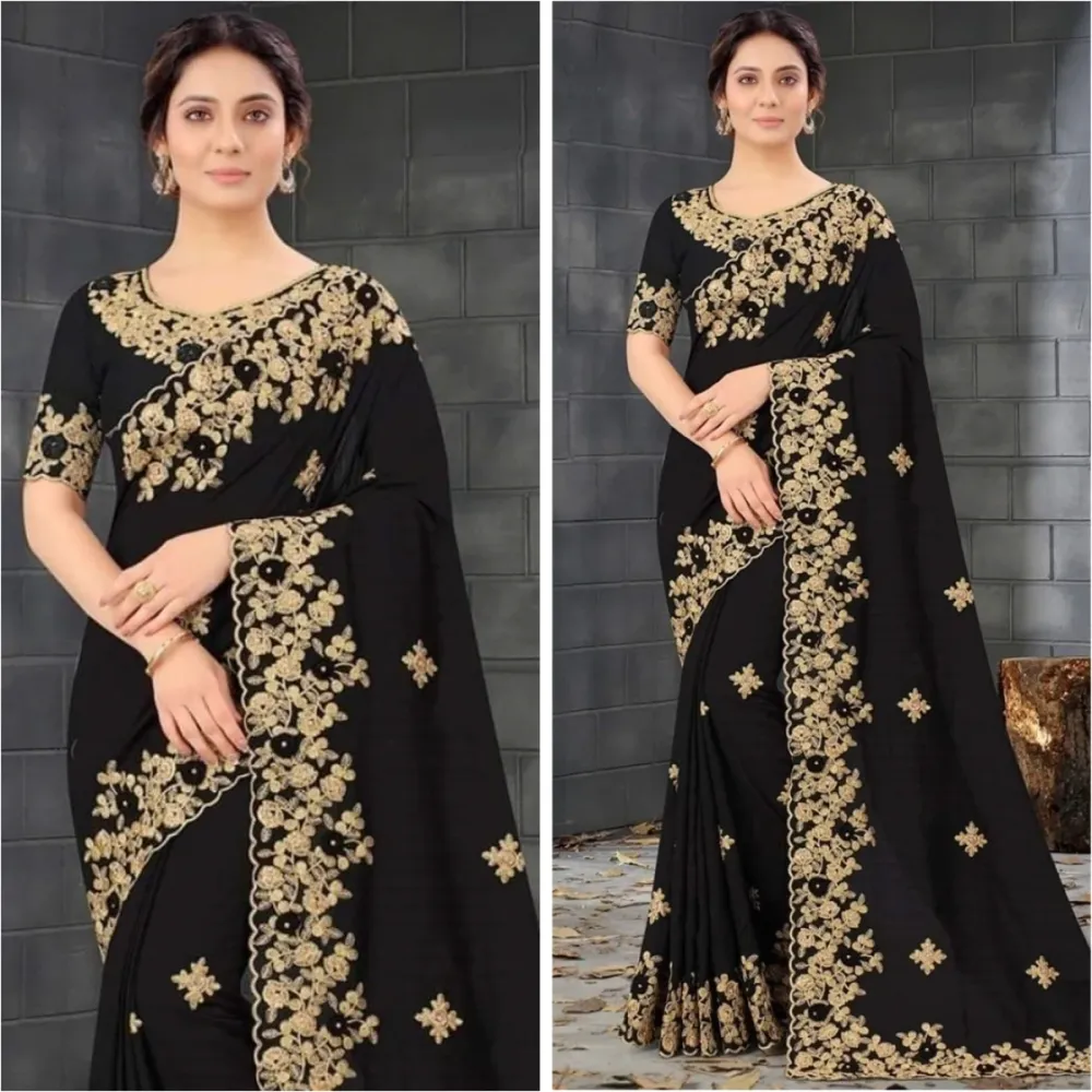 Georgette Embroidered Saree for Women - Shopemart