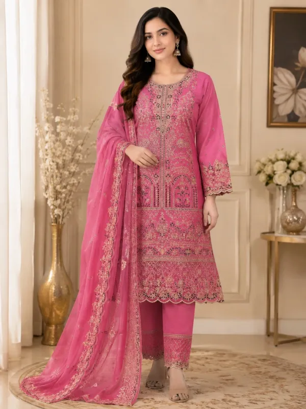Embroidered Star Georgette 4-Piece Dress for Women