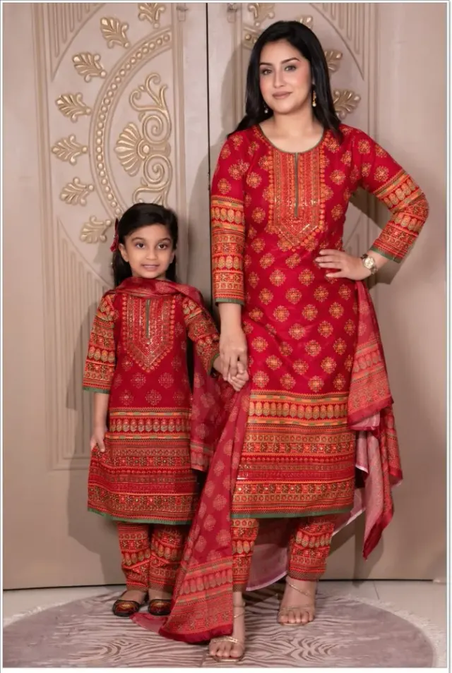 Mom & Daughter Matching Premium Cotton Three Piece Set - Shopemart