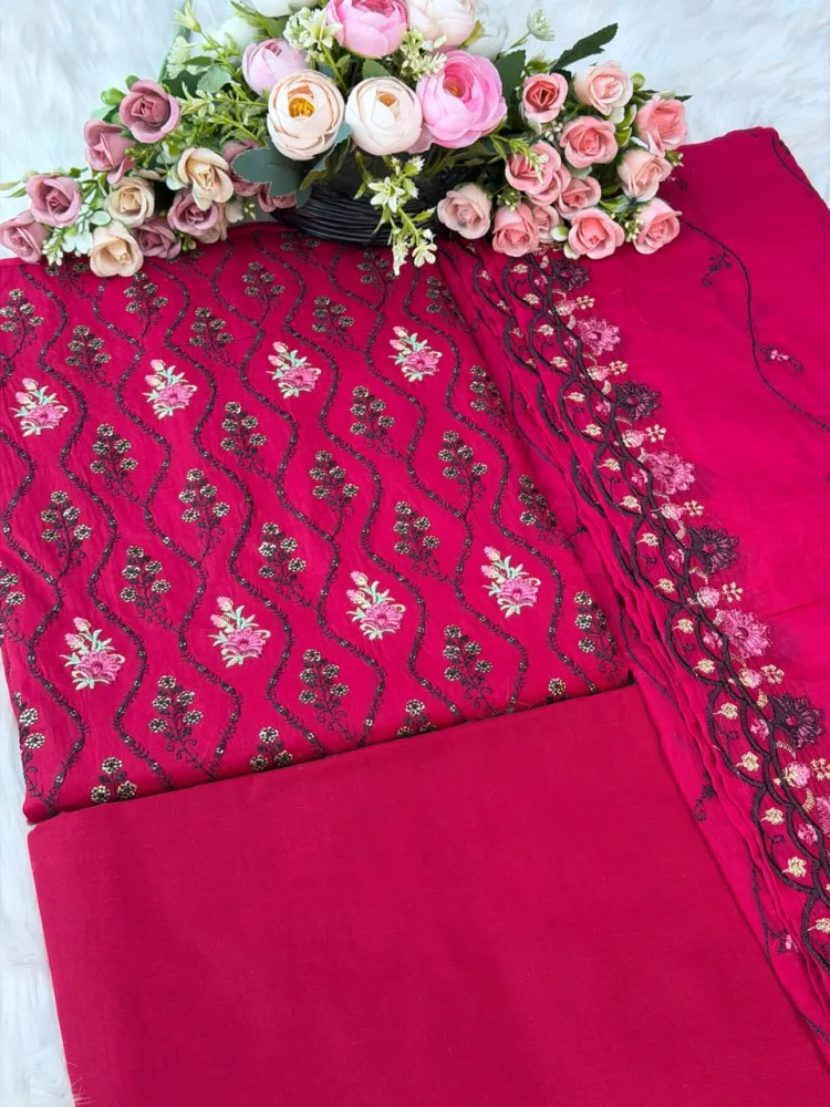 Elegant Embroidered Pure Cotton Three Piece - Shopemart 1