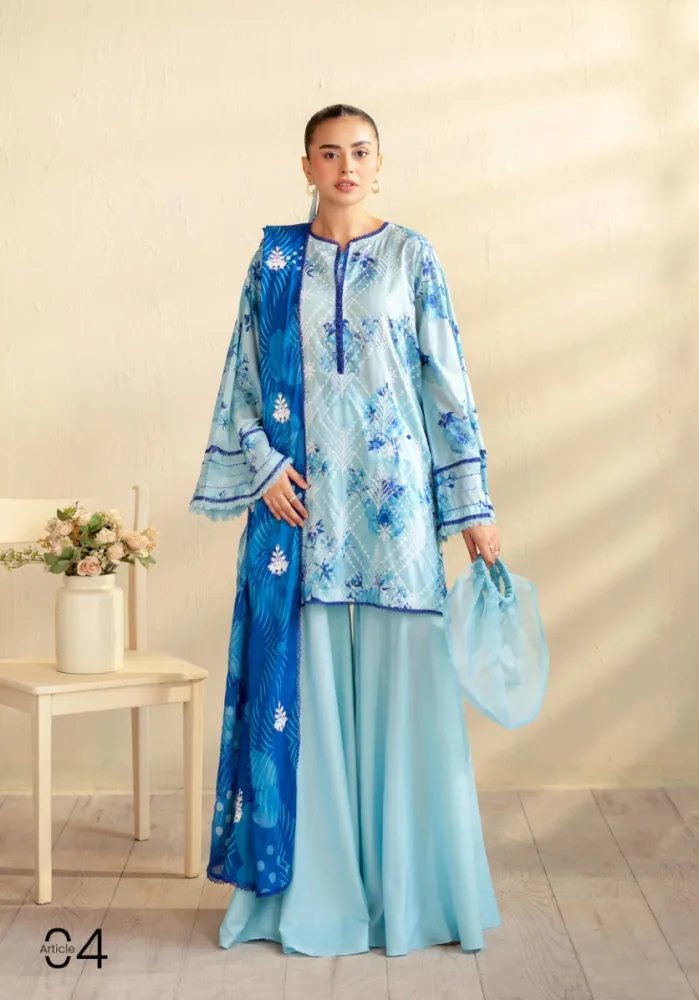 Gulljee Kroma Embroidered Digital Printed Lawn - Shopemart 1