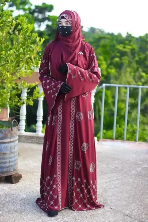 Maroon Printed Irani Abaya Borka