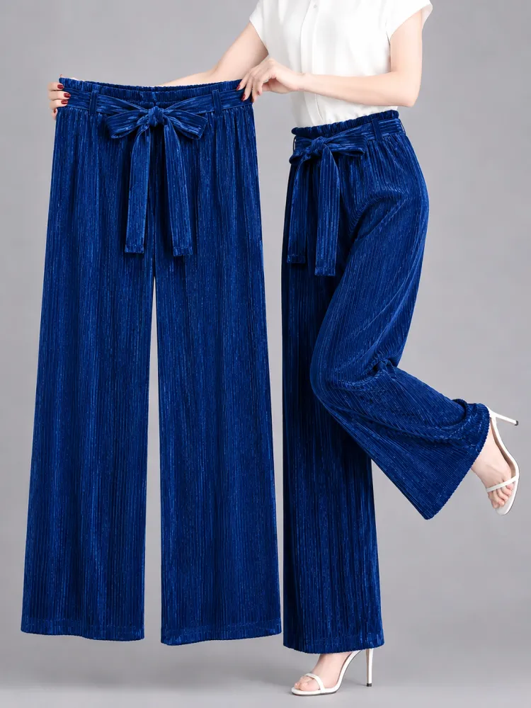 Pleated Georgette High Waist Wide Leg Palazzo Pants for Women - Shopemart 1