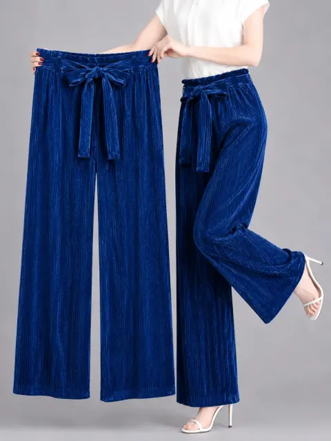 Pleated Georgette High Waist Wide Leg Palazzo Pants for Women - Shopemart 1