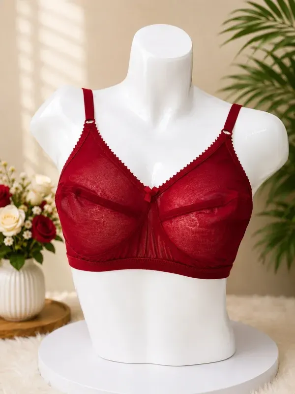 Red Non-Padded Non-Wired Cotton Bra Full Coverage C Cup