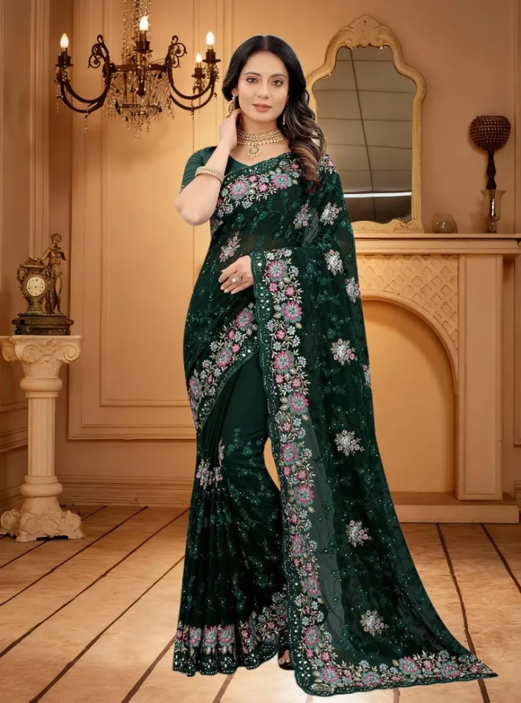 Georgette Embroidered Saree for Women S-4033 GR