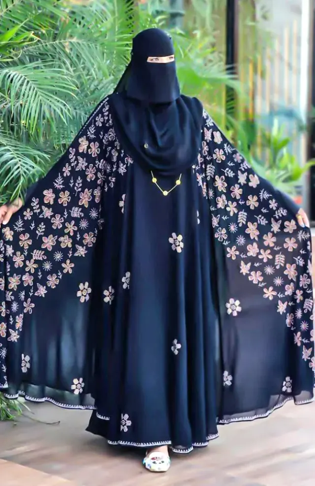 Premium Abaya Borka with DMC Stone Work & Matching Hijab (Dubai Cherry Fabric) I - Shopemart 1
