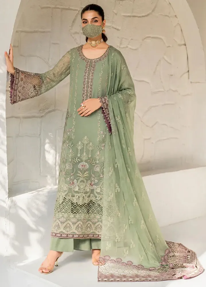 Pakistani Naqash by Safeera Unstitched Luxury Chiffon Three Piece - Lemon Grass - Shopemart 1