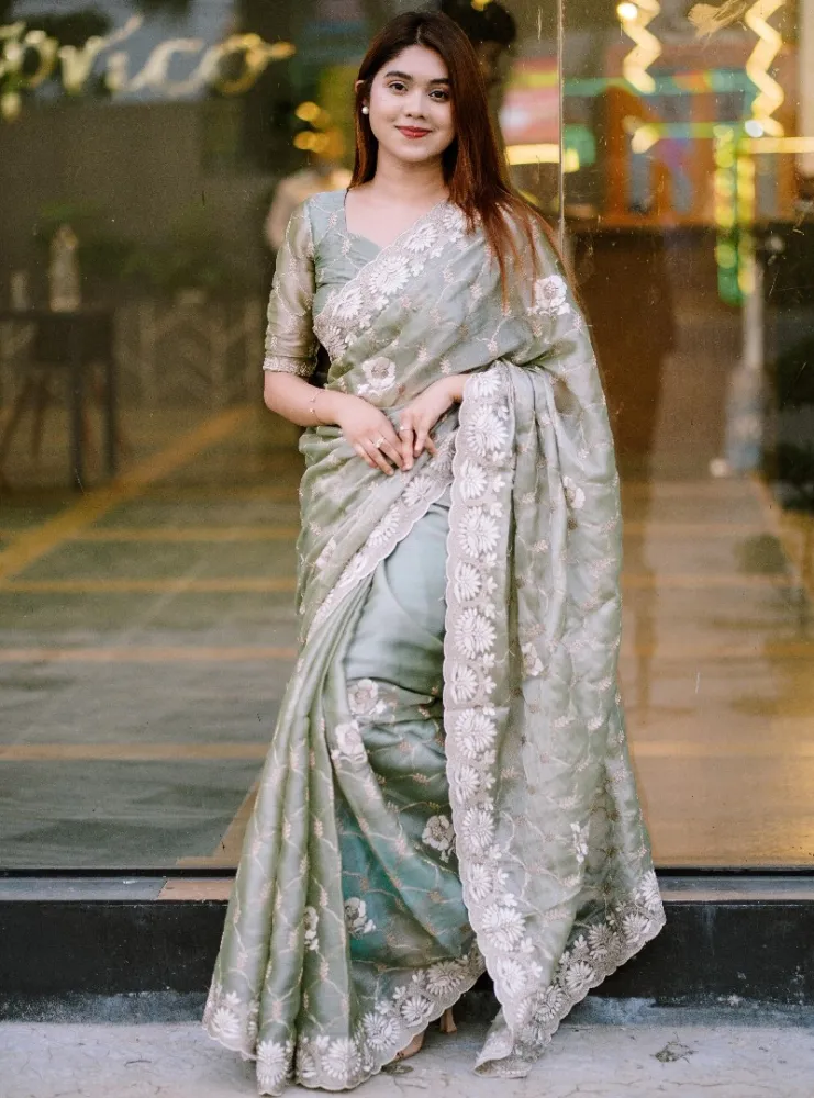 Luxury Designer Saree with Embroidery & Golden Zari Work - Shopemart 1