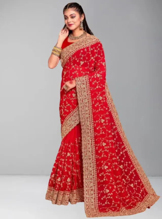 Luxury Designer Saree with Embroidery & Golden Zari Work - Shopemart 1