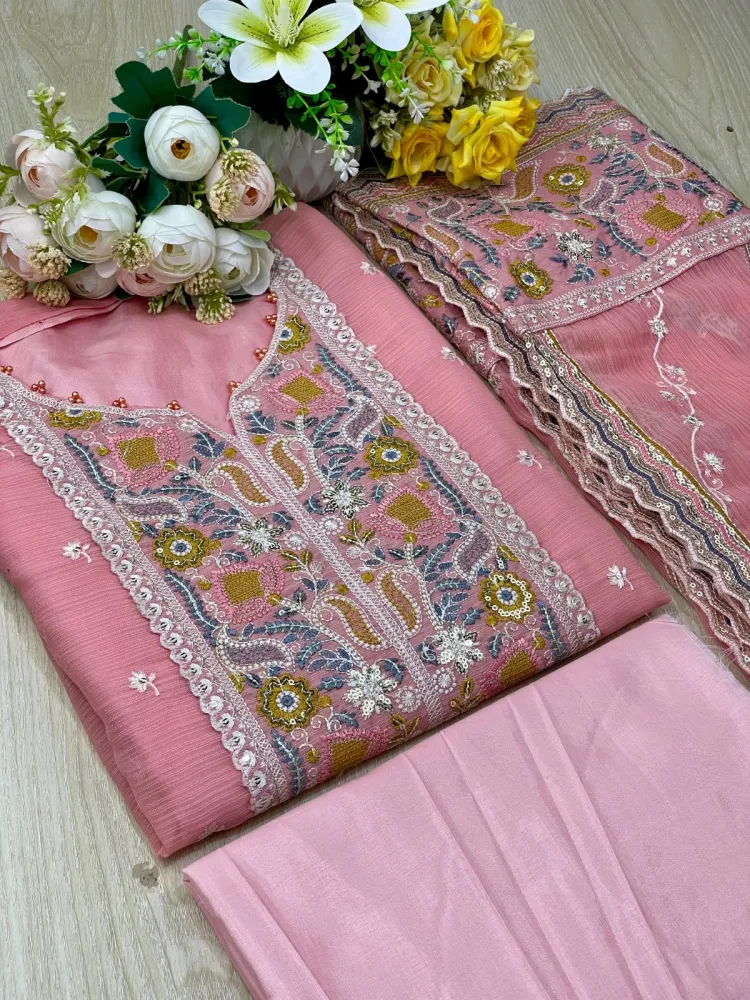 Premium Embroidered Shiffon Georgette 4-Piece For Women - Shopemart 1