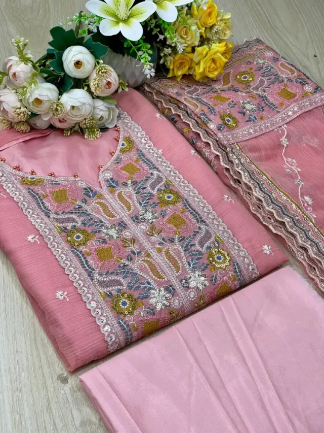 Premium Embroidered Shiffon Georgette 4-Piece For Women - Shopemart 1