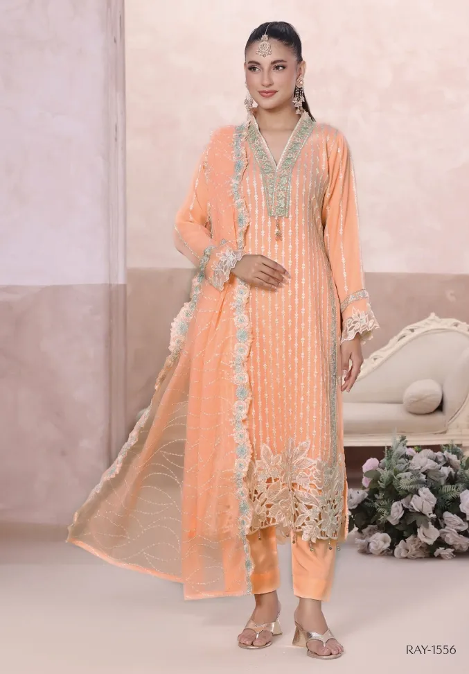 MAHJABEEN – Premium Shifoon Semi-Stitched Collection - Shopemart 1