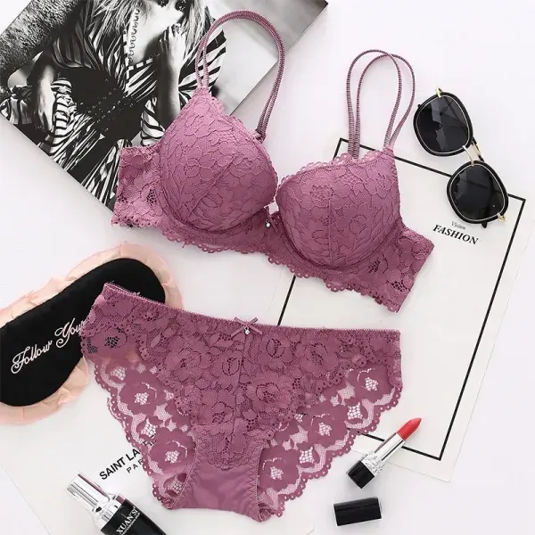 Purple New NS Set – Elegant Floral Lace Bra & Panty Set for Women