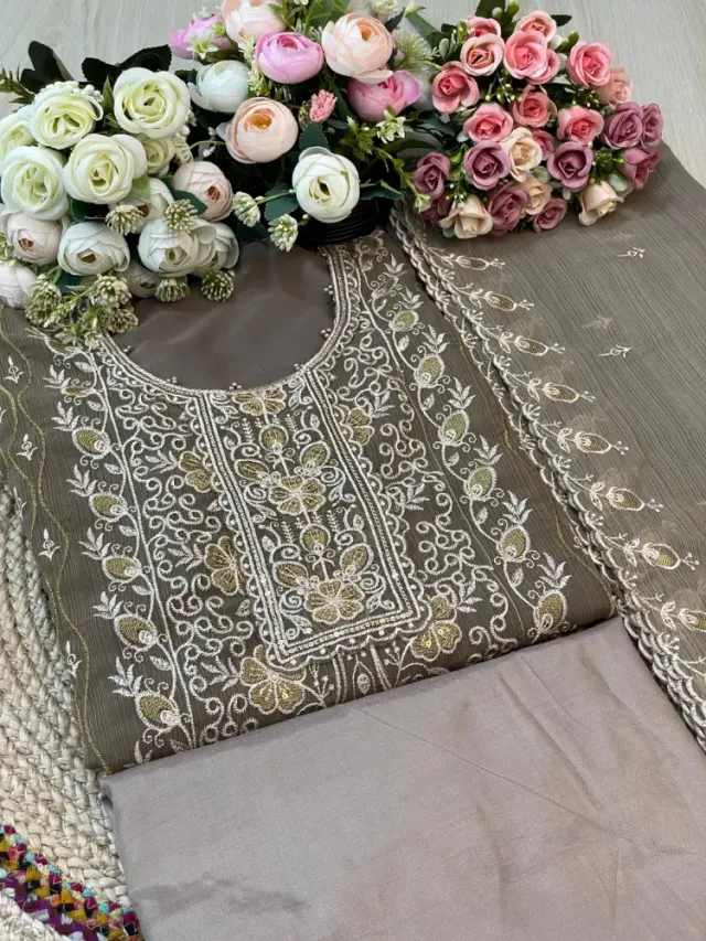 Premium Embroidered Shiffon Georgette 4-Piece For Women - Shopemart 1