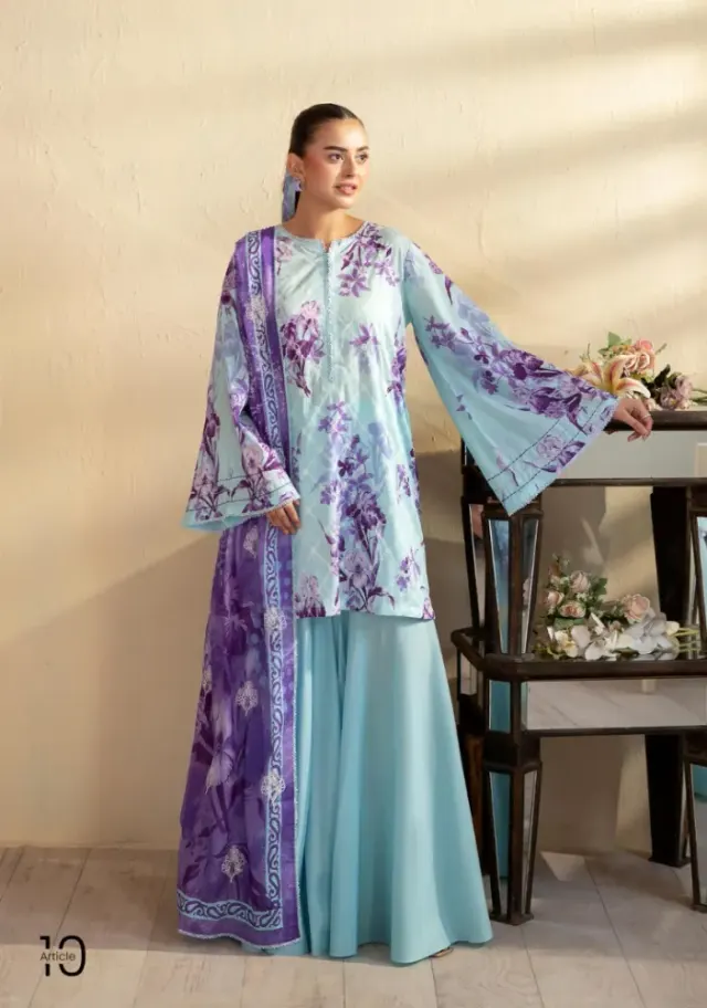 Gulljee Kroma Embroidered Digital Printed Lawn - Shopemart 1